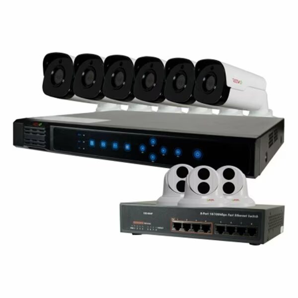 Ultra HD 16 Channel 3TB Network Video Recorder Surveillance System with 4 Megapixel 9 Bullet Cameras, Revo America, Mfr#: RU161T3GB6G-3T